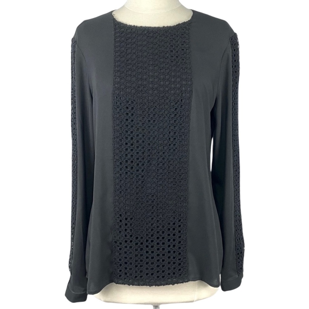 Ann Taylor black top with lace embellishments